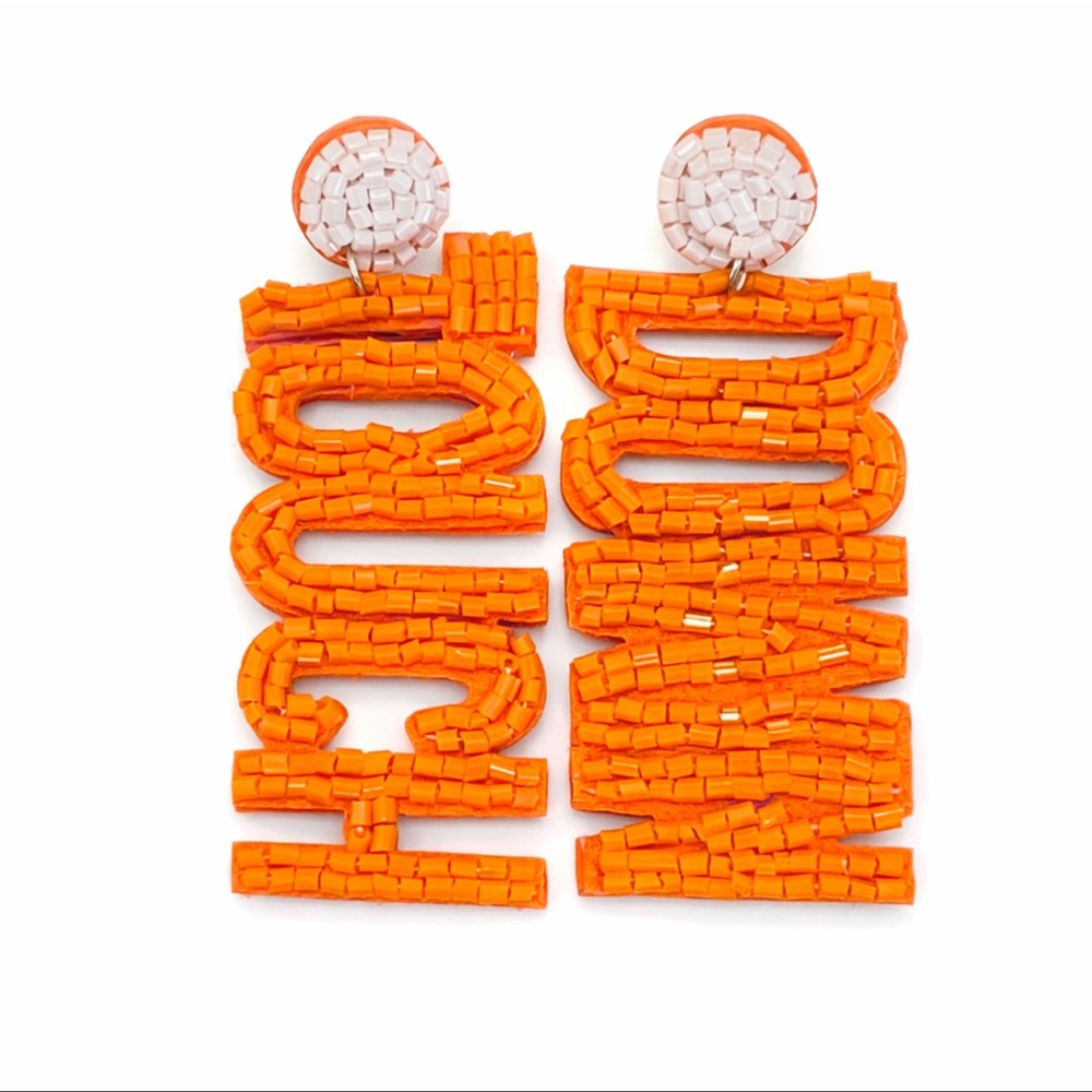 Orange Beaded Football Touchdown Earrings